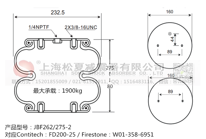 JBF262/275-2橡膠<a href='http://kangkangbao.com/' target='_blank'><u>空氣彈簧</u></a>