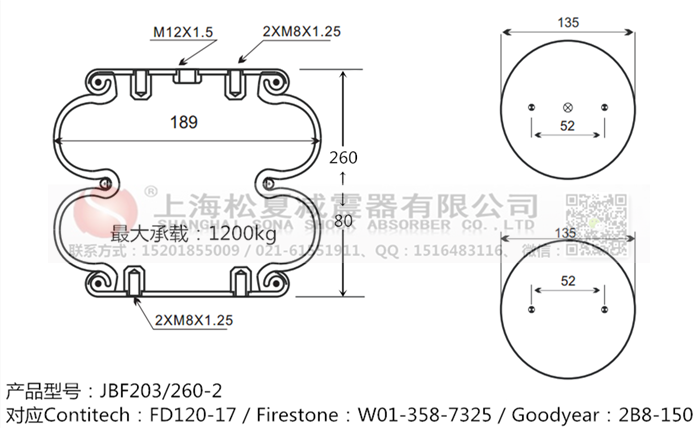 JBF203/260-2橡膠<a href='http://kangkangbao.com/' target='_blank'><u>空氣彈簧</u></a>